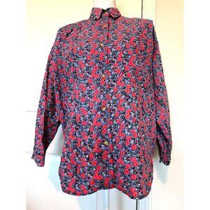 Vtg At Last Basics Womens Floral Button-Up Shirt M 90s Long Sleeve 100% Cotton